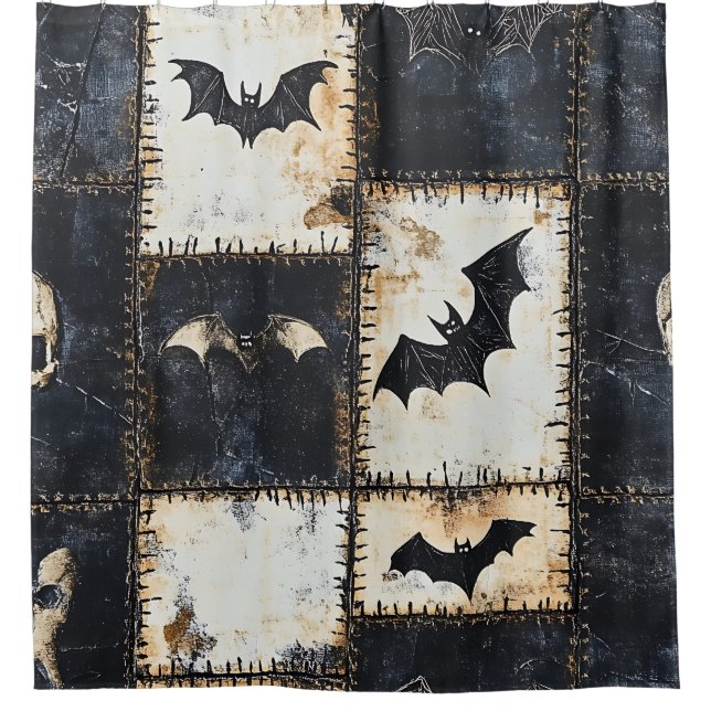 Rideaux De Douche Motif en jean gothique grunge avec chauves-souris  (Devant)