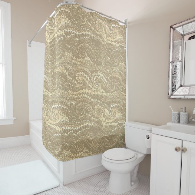 Rideaux De Douche Motif en marbre moderne Abstrait beige perlées (En situation)