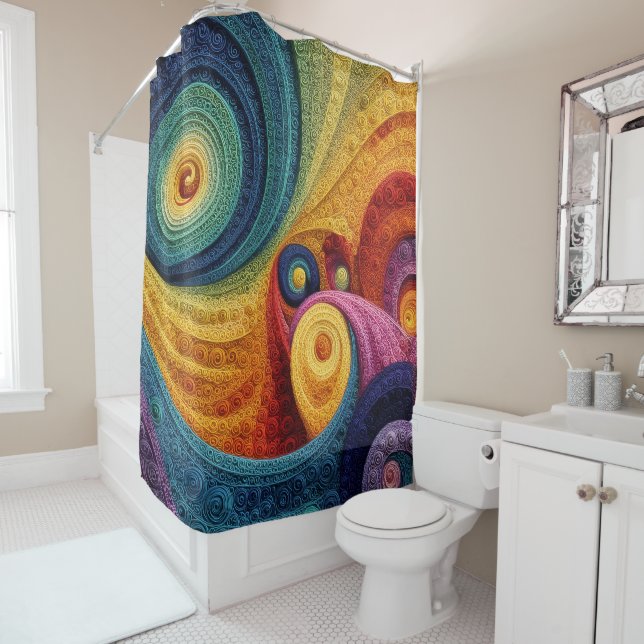 Rideaux De Douche Motif en spirale abstrait Texture de tourbillon 3D (En situation)