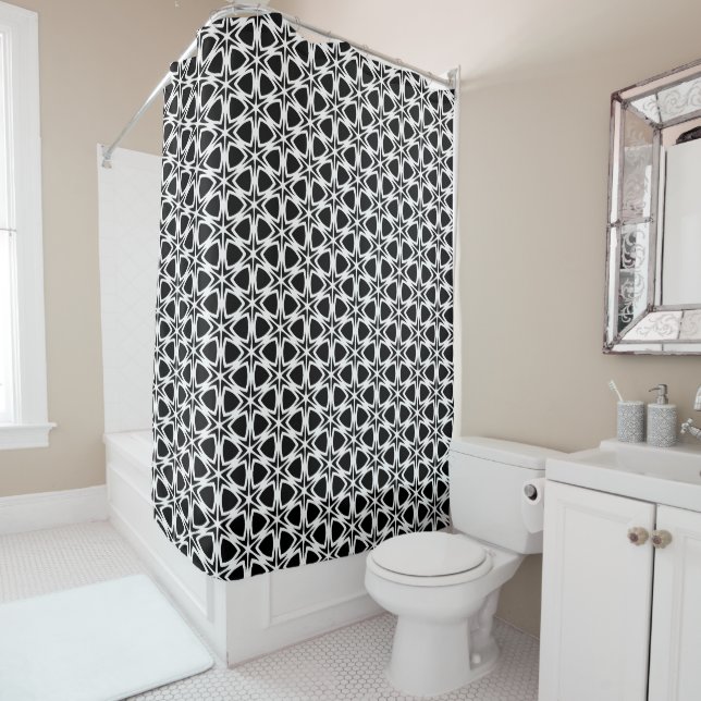 Rideaux De Douche Motif en treillis noir et blanc (En situation)