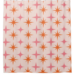 Rideaux De Douche Motif étoilé Rétro Milieu de Siècle Rose Orange