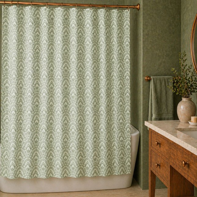Rideaux De Douche Motif éventail vert sauge Art Déco  (Créateur téléchargé)