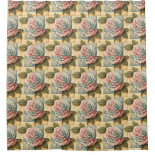 Rideaux De Douche Motif Faux Plaid Floral Shabby Chic