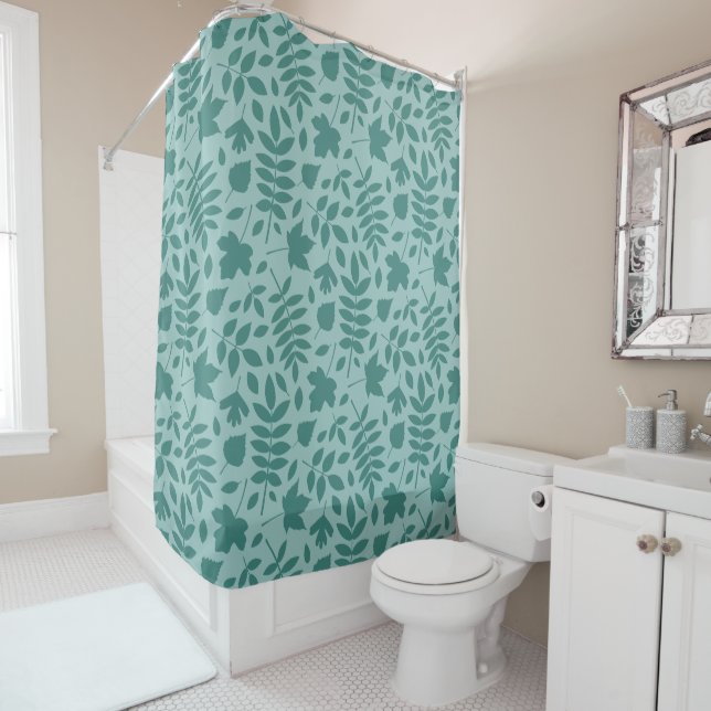 Rideaux De Douche Motif Feuille déchiré Mid sur Lt Turquoise (En situation)