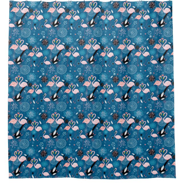 Rideaux De Douche Motif flamants roses fleurs mignonnes (Devant)