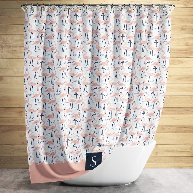 Rideaux De Douche Motif Flamingo rose mou Monogramme (Cute Pink Flamingo Pattern Monogram Shower Curtain)