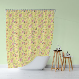 Rideaux De Douche Motif Fleur sauvage Vintage jaune