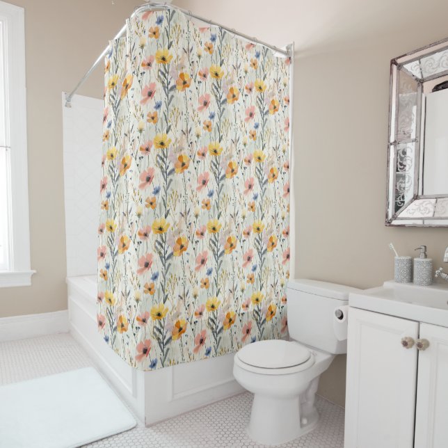 Rideaux De Douche Motif Fleurs de prairie Gouache (En situation)