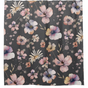 Rideaux De Douche Motif Fleurs Sauvages Aquarelle Bohème Triste 