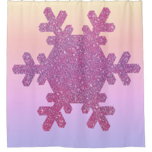 Rideaux De Douche Motif Flocon de Neige Rose Violet Paillettes Tenda