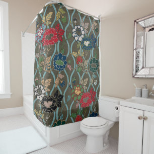 Rideaux De Douche Motif floral à ogives de pivoine japonaise vintage