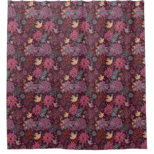 Rideaux De Douche Motif floral abstrait avec des oiseaux