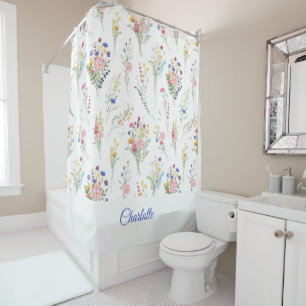 Rideaux De Douche Motif floral aquarelle de fleurs sauvages