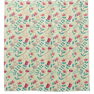 Rideaux De Douche Motif floral avec des chats de bande dessinée