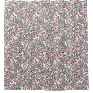 Rideaux De Douche Motif floral avec les oiseaux 2 de bande dessinée