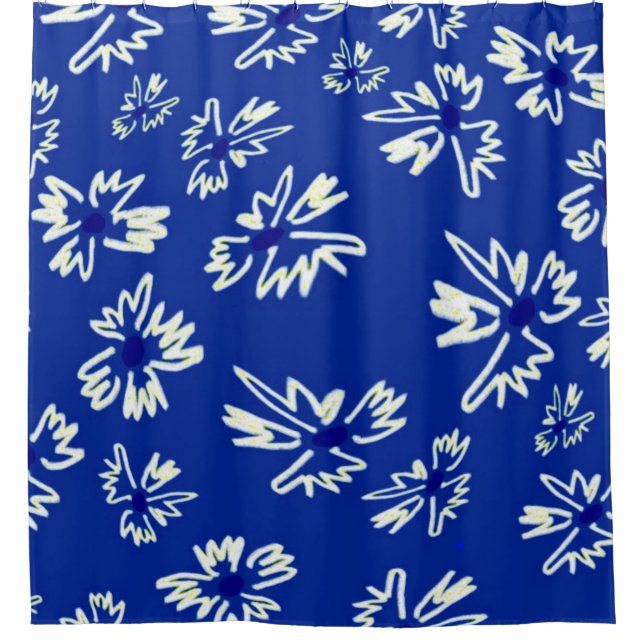 Rideaux De Douche motif floral blanc et bleu (Devant)