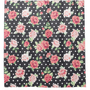 Rideaux De Douche Motif floral blanc Polka point sur Arrière - plan 