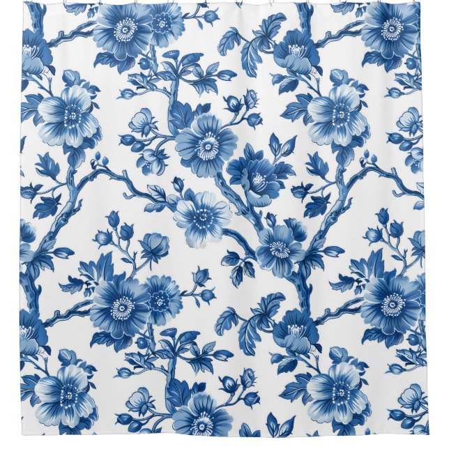 Rideaux De Douche Motif Floral bleu rustique (Devant)