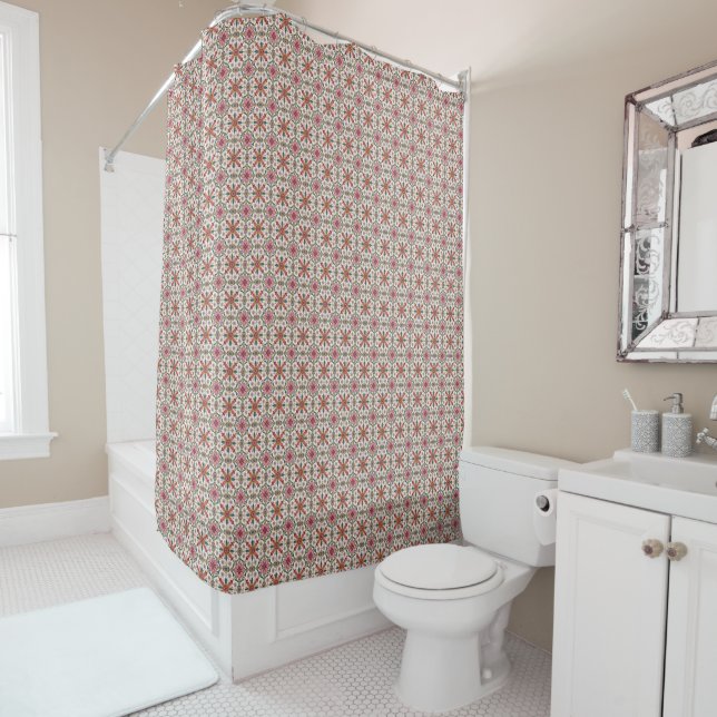 Rideaux De Douche Motif floral boho en rouge, rose et sarcelle (En situation)