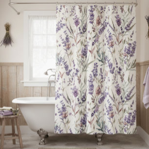 Rideaux De Douche Motif floral botanique bohème lavande Fleur sauvag