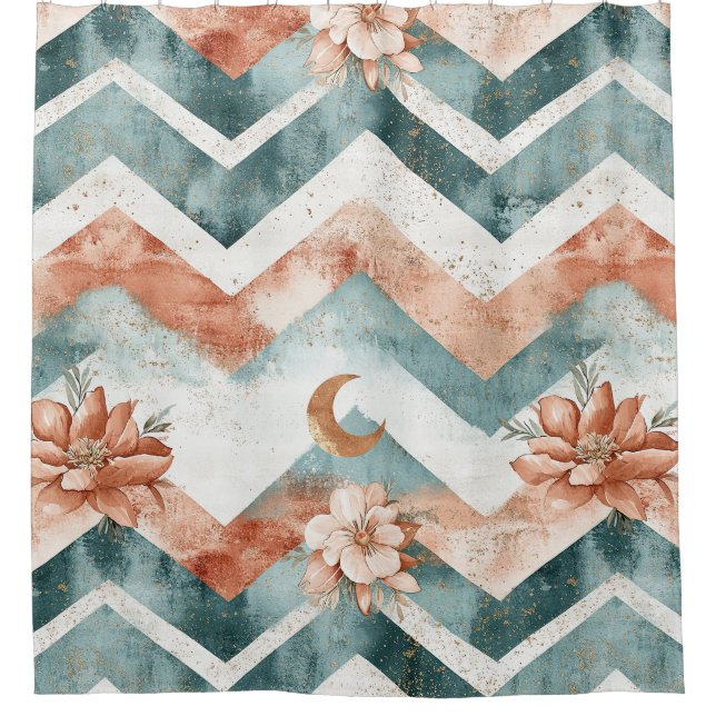 Rideaux De Douche Motif floral chevron Lune rustique (4) (Devant)
