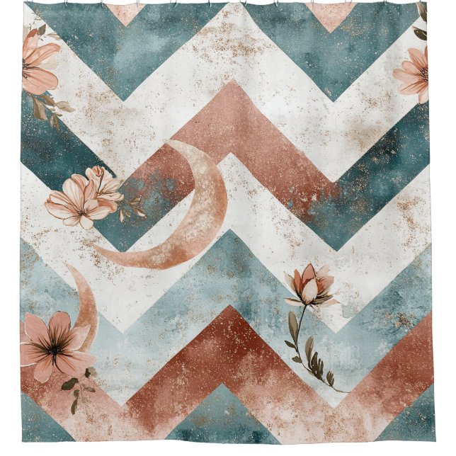 Rideaux De Douche Motif floral chevron Lune rustique (5) (Devant)
