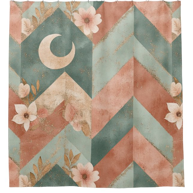 Rideaux De Douche Motif floral chevron lune rustique (7) (Devant)