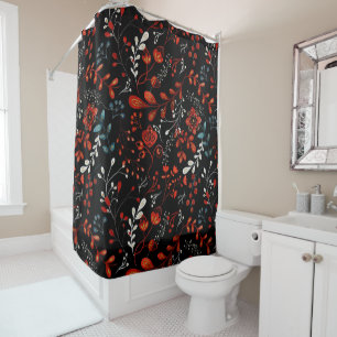 Rideaux De Douche Motif floral complexe avec or et blanc en vue