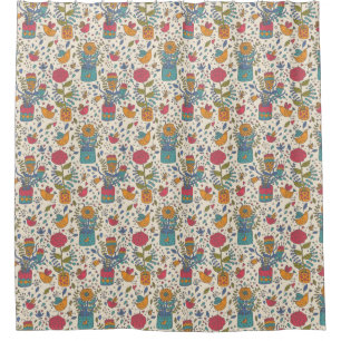 Rideaux De Douche Motif floral de bande dessinée avec les oiseaux 2
