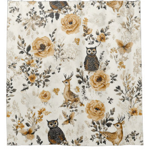 Rideaux De Douche Motif floral de hibou beige de campagne française
