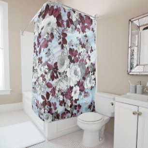 Rideaux De Douche Motif floral de marbre en pastel blanc de Boho