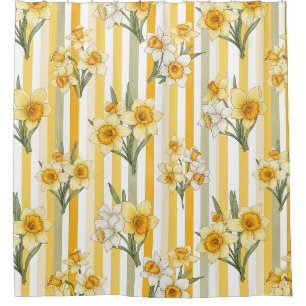 Rideaux De Douche Motif floral de narcisse rayé