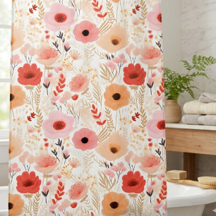 Rideaux De Douche Motif floral de pêche chaude et de pavot corail