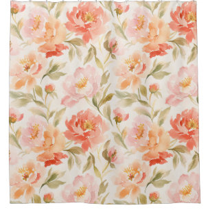 Rideaux De Douche Motif floral de pivoine à l'aquarelle classique ro