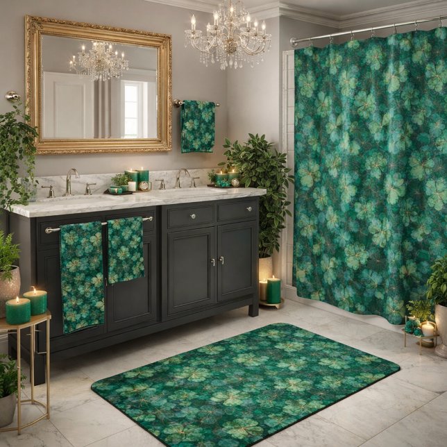 Rideaux De Douche Motif floral de trèfle vert émeraude  (Créateur téléchargé)