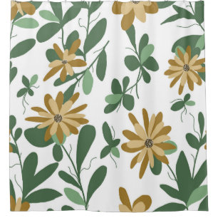 Rideaux De Douche Motif Floral Design 277 Vert Orange Blanc