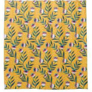 Rideaux De Douche Motif floral élégant avec des points et des feuill