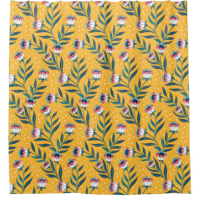 Rideaux De Douche Motif floral élégant avec des points et des feuill (Devant)