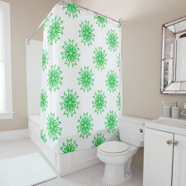 Rideaux De Douche Motif floral frais vert (En situation)