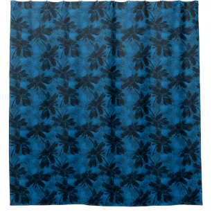 Rideaux De Douche Motif floral gris et bleu.