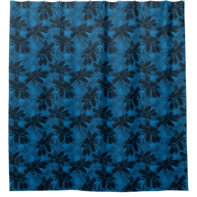 Rideaux De Douche Motif floral gris et bleu. (Devant)