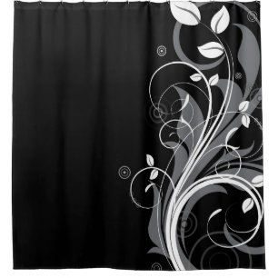 Rideaux De Douche Motif floral gris sur le noir