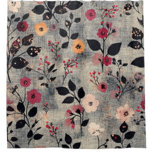 Rideaux De Douche Motif Floral Lin Rustique Rose (3)