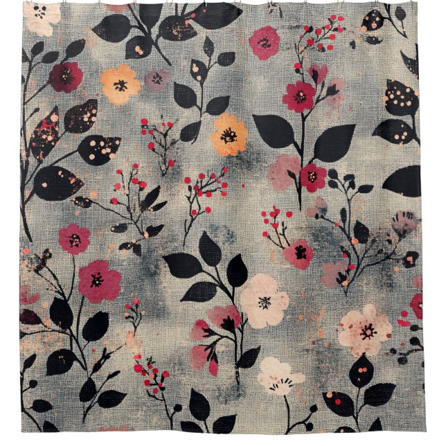Rideaux De Douche Motif Floral Lin Rustique Rose (3) (Devant)