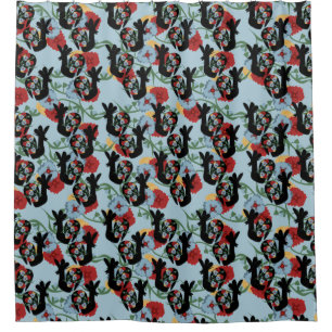 Rideaux De Douche Motif floral mexicain Coqs Folk