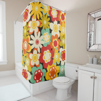 Rideaux De Douche Motif floral mignon rétro coloré vif