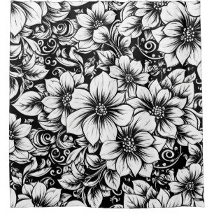 Rideaux De Douche Motif floral monochrome chic de luxe (1)