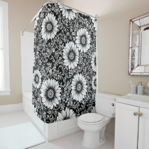 Rideaux De Douche Motif floral monochrome chic de luxe (5)