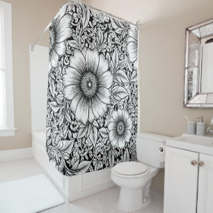 Rideaux De Douche Motif floral monochrome chic de luxe (7)