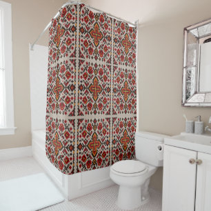 Rideaux De Douche Motif floral orange tribal marocain vintage
